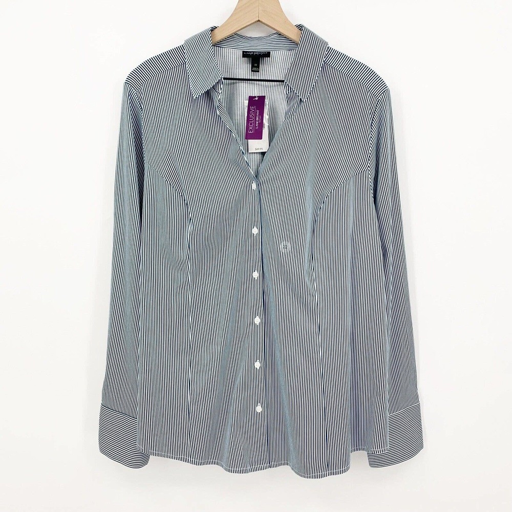 Lane Bryant Outlet‎ Shirt Size 22 Striped Long Sleeve Button Up Collared Stretch